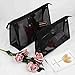 Mesh Makeup Bag See Through Zipper Pouch Travel Cosmetic and Toiletries Organizer Bags for Women Large & Medium (Black)