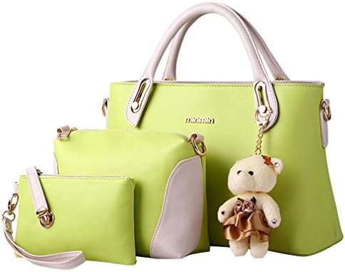 MissFox Women 3 Piece Tote Bag Zipper Handbag Purse Bags Set
