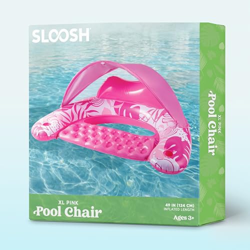 SLOOSH Pool Floats with Canopy Adult,XL Inflatable Pool Lounge Chairs with Cup Holders,Floating Chair for Adults,Inflatable Floaties with Headrest for Party Beach Summer Water Fun,Pink