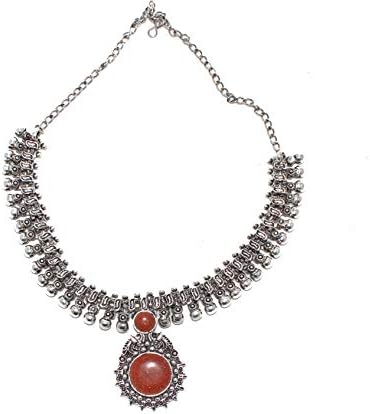 Anigalan - Stone Choker Oxidized German Silver Necklace with Jhumki for Women and Girls