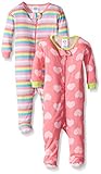 Gerber Baby Girls 2 Pack Footed Sleeper, Hearts/Stripes, 12 Months