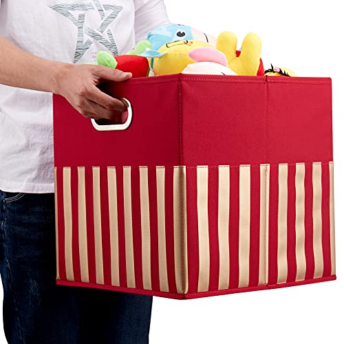 Fabric Storage Cube Bins 13x13x13 Inch Foldable Boxes Red Cloth Basket
