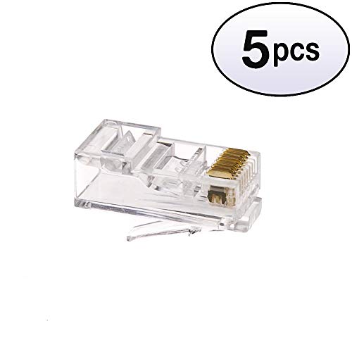 GOWOS (5 Pack) Cat6 RJ45 Crimp Connectors for Solid and Stranded Cable, 8P8C, 100 Pieces