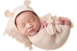 Vemonllas Newborn Baby Boy Girl Photography Props Bow Wrap, Posing Aid, Hat and Blanket Set of 4 Pcs