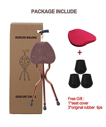 Best Health Cane Seat Stool Retractable Lightweight Walking Stick with LED Light for Elderly Outdoor Travel Rest Stool Folding Chair Replacement Large Golf Seat Large Weight Capacity (brown cane seat)