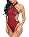 Avidlove Women Halter Lingerie Teddy Lace Mesh Babydoll Mini Bodysuit Dark Red M