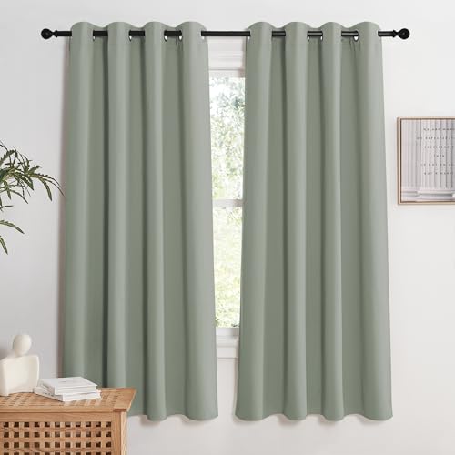 KGORGE Verdunklungsvorhänge mit Ösen Wohnzimmer 2er Set 175 x 140 cm(HxB) Thermovorhänge gegen Hitze Vorhänge Blickdicht Schlafzimmer Modern, Salbeigr