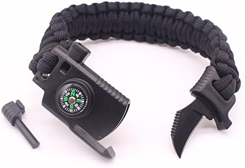 FIFUN Paracord Bracelet 9 INCH - with Survival Knife,Fire Starter,Emergency Whistle,Compass for Outdoors,Camping,Climbing,Hiking and Fishing