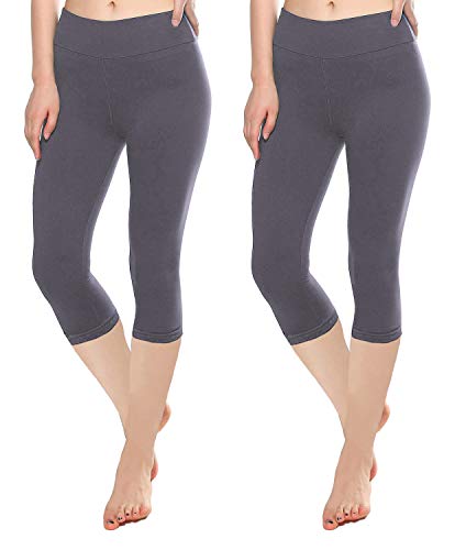 KT Buttery Soft Leggings Capri for Women - High Waisted Leggings Pants with Inner Pocket (Plus Size, Capri Gray 2 Pack)