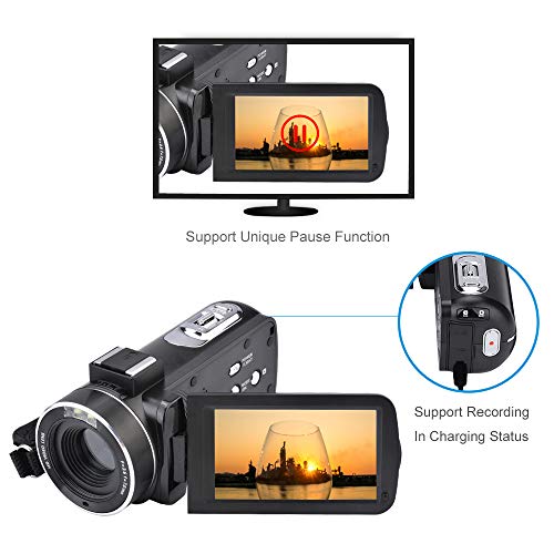 Video Camera Camcorder,CamKing FHD 1080P 24.0MP 16X Digital Video Camera with External Microphone and 3.0 Inch IPS HD Touch Screen Digital Zoom Camera Recorder - Thumbnail 3