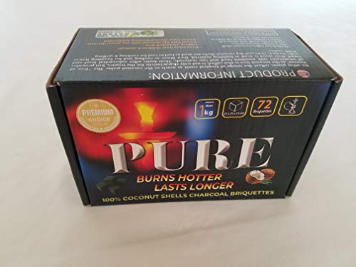 Pure Premium Choice 100% Coconut Shell Charcoal Briquettes for Hookah| Eco-Friendly Chemical Free Charcoal | 1 KG Box Contains 72 Cube Shaped Briquettes | Clean Burning & Long Lasting with Minimal Ash - Thumbnail 2