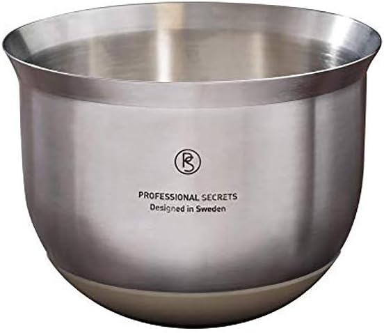 Professional Secrets Stainless Steel Mixing Bowls - Designed in Sweden, Non-Slip Silicone Base, Stackable Nesting Container Perfect Kitchenaide for Whipping, Baking, Cooking, Salad Mixer - 5 QT