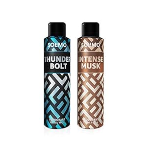 Amazon Brand – Solimo Gas Deodorant – Pack of 2 (ThunderBolt, Intense Musk)