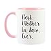 Mama Birdie Best Mother In Law Ever Coffee Cup/Tea Mug - Script Print (White/Pink)