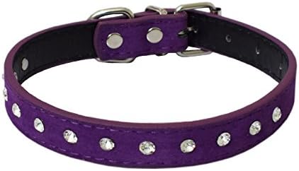 Pet Bling Rhinestone Velvet Studded Collar for Dogs Adjustablee (S, Purple)