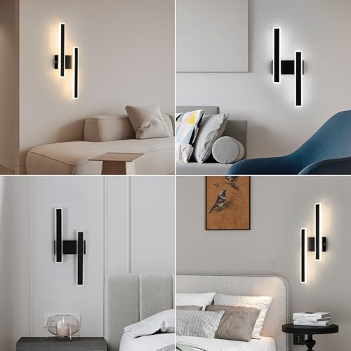DELIPOP Indoor LED Wall Light, 32 W 4000 LM Modern Black Wall Lamp, 3 Temperature Colours Wall Lamp for Bedroom Living Room Hallway Stairs