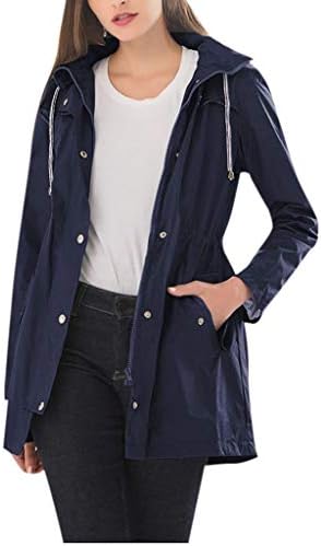 KUDICO Womens Raincoat Casual Solid Color Slim Zipper Rain Jacket Outdoor Hoodie Waterproof Hooded Raincoat Windproof Outerwear