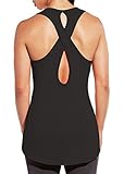 Mippo Womens Summer Workout Running Clothes Sexy Backless Shirt Sleeveless Criss Cross Tunic Crew Neck Yoga Open Back Tops Stretchy for Junior Black S