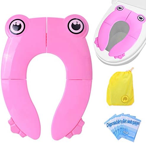 EVILTO Portable Potty Training Seat for Boys, Baby, Kid, Toddler and Girls, Upgrade Ring Toilet Training Seat Cover Travel Folding Non-Slip Pads Trainer Pink