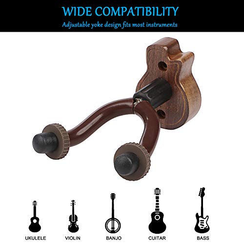 Guitar Ukulele Wall Mount Hanger - 2 Pack Hook Holder for Ukulele, Bass, Electric, Acoustic, Banjo and other String Instrument by Jamver