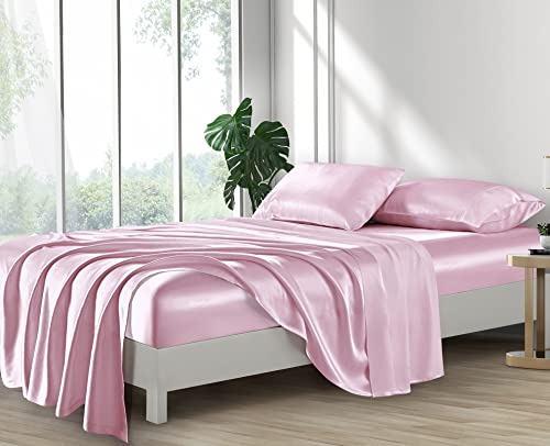 Lanest Housing Silk Satin Sheets, 4-Piece Queen Size Satin Bed Sheet ...