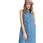 Women’s Classic Sleeveless Blue Jean Button Down Denim Pocket Collar Shirt Dress www.denim.fit
