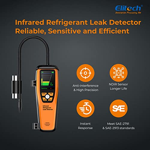 Elitech HVAC Refrigerant Leak Detector 10 Yrs Infrared Sensor Life Halogen Freon Sniffer, Air