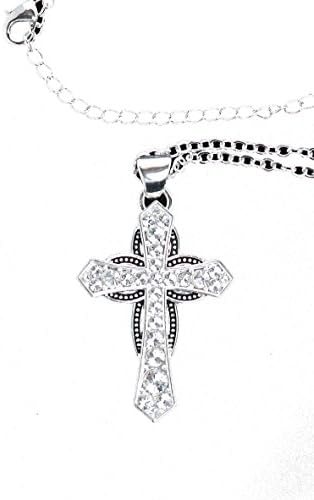 Western bling horse lover jewelry crystal rhinestone beaded edge cross horseshoe necklace