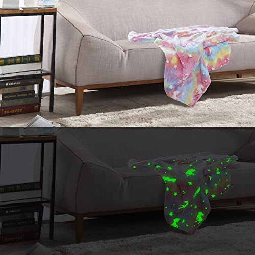 smartelf Glow In The Dark Throw Blankets Luminous Unicorns Blanket for Girls Soft Flannel Fleece Blanket Rainbow Unicorn Toy Bedroom Decor for Girls Kids Birthday Christmas 50x60 inch