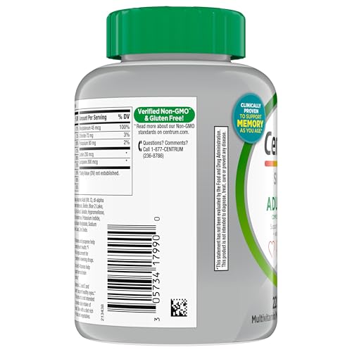 CENTRUM SILVER MULTIVITAMIN FOR ADULTS 50 PLUS, MULTIVITAMIN/MULTIMINERAL SUPPLEMENT, VITAMIN D3, B VITAMINS, GLUTEN FREE, NON-GMO INGREDIENTS, SUPPORTS MEMORY AND COGNITION IN OLDER ADULTS – 220 CT