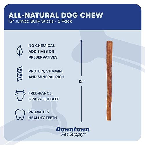 Downtown Pet Supply Bully Sticks for Dogs (12", 5Pack, Jumbo) NonGMO