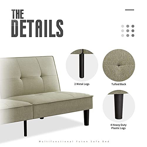 IULULU Futon Sofa Bed, Modern Convertible Armless Sleeper Couch Daybed