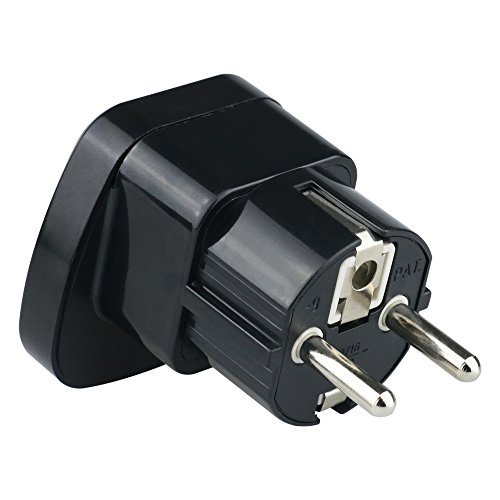 Wonplug European Plug Adapter Schuko Type E/F for Germany, France, Europe, Russia, South Korea, Egypt, Iran, Indonesia, 2-Pin Grounded Plug with Safety Shutter (Black)