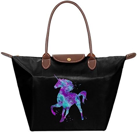 Women's Unicorn Rainbow Foldable Large Tote Bags Shopping Beach Shoulder Handbags Purse