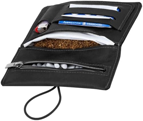 tobacco pouch amazon Amazon.com: Boshiho Genuine Leather Roll Up Tobacco Pouch with Rolling Tip  Paper Holder Slot (Black (M)) : Health & Household