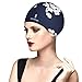 BALNEAIRE Silicone Long Hair Swim Cap for Women,Waterproof Hand Painted Flower Swimming Cap