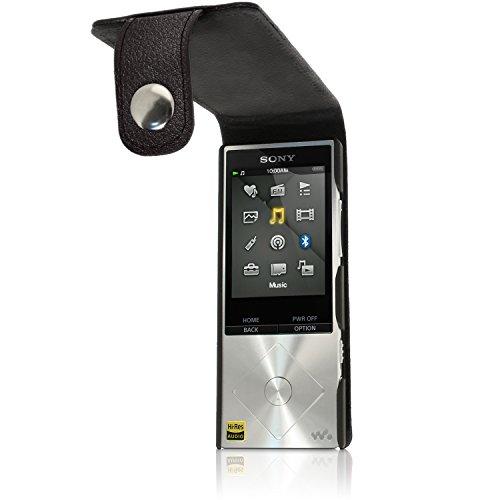 iGadgitz Black Leather Flip Case Cover for Sony Walkman NWZ-A15 NWZ-A17 NW-A25 NW-A27 8GB 16GB 32GB & 64GB with Detachable Carabiner + Belt Loop + Magnetic Closure + Screen Protector - Thumbnail 2