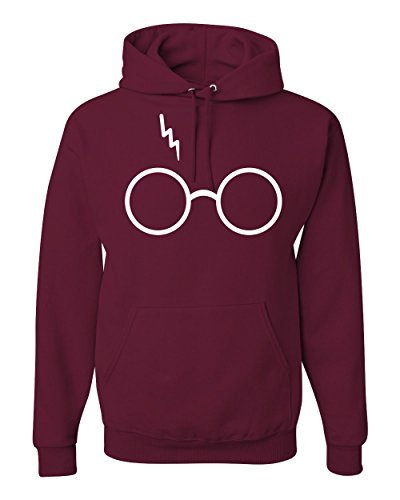 Harry Potter Glasses Scar Unisex Hooded Sweatshirt Fashion Hoodie ( Maroon , Large )