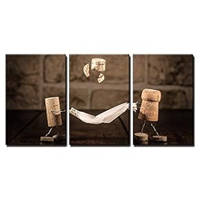 3 Piece Canvas Wall Art - Concept Family Have Fun, Wine Cork Figures - Modern Home Art Stretched and Framed Ready to Hang - 16"x24"x3 Panels