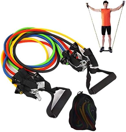 showsing Fitness Strength Resistance Bands Set,Multi Function Exercise Workout Body Building Training Bands,Fitness Tubes/Handles/Ankle Straps Workout Guides,Leg Stretcher Band