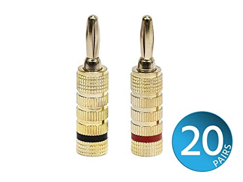Monoprice 24k Gold Plated Speaker Banana Plugs, Closed Screw Type (20 Pairs)