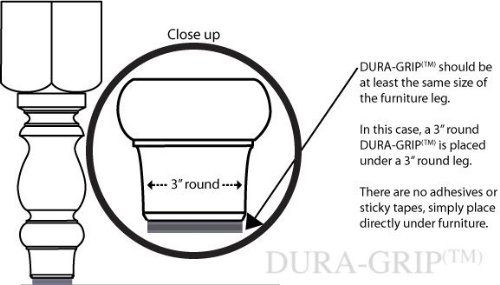 DURA-GRIP Heavy Duty 3" Round, 3/8" Thick Non-Slip Rubber (No Glue or Nails) Furniture Floor Pads, Protectors-Set of 4