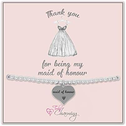 Thank You For Being My Maid Of Honour Engraved Beaded Bracelet Mounted On A Stylish Backing Card