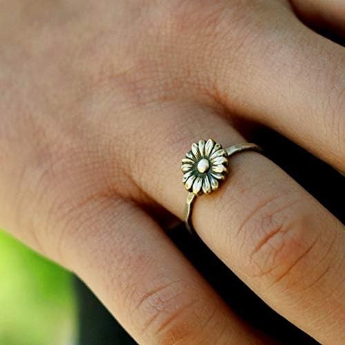 Antiqued Sunflower Rings Womens 925 Sterling Silver Flower Stack Sunflower Ring 18k Gold Floral Boho Rings Bride Wedding Gifts (8)