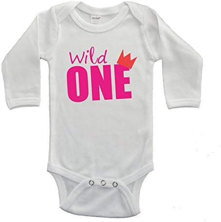 Cute in - Wild ONE Baby Bodysuit / First Birthday Bodysuit (6-12 Months, White - Long Sleeve - Pink Letters)