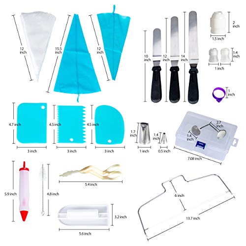 186 Pcs Cake Decorating Supplies Kit,Aluminium Rotating Turntable Stand,Frosting Piping Tips,100 Disposable Bags,Couplers,Scrapers,Spatulas,Cutter,Smoother,Flower Nails,Lifter,Baking Tools Set