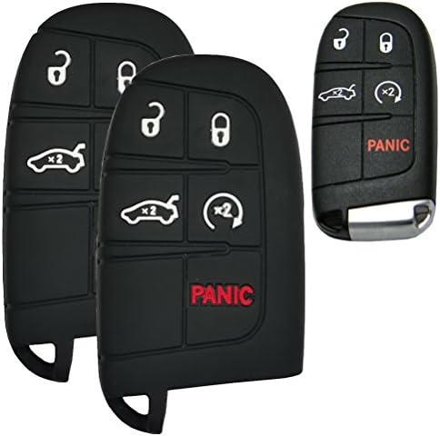 Hanmin Motors Car Key Silicone Case Cover Rubber Fob Cover Skin Protector Compatible with (Chrysler 300 Jeep Dodge Fiat Grand Cherokee Durango Charger Challenger 5 Buttons) Black 2 Pieces # 5