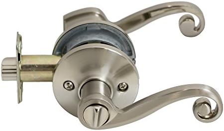Burton Harbor Scroll Style Bed and Bath Privacy Door Lever Adjustable Hardware, Satin Nickel