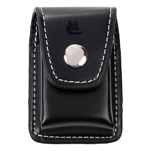 Pirate Ship Black Leather Lighter Case – Leather Lighter Pouch with Laser Etched Design – Lighter Case with Belt Loop and Easy Snap Closure – Great Gift Idea