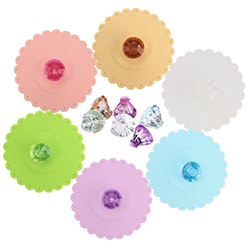 Food Grade Silicone Cup Lids, IPHOX Creative Diamond Mug Cover [Set of 6] Anti-dust, Airtight Seal, Silicone Drink Cup Lids, Hot Cup Lids (Lace) - Thumbnail 7